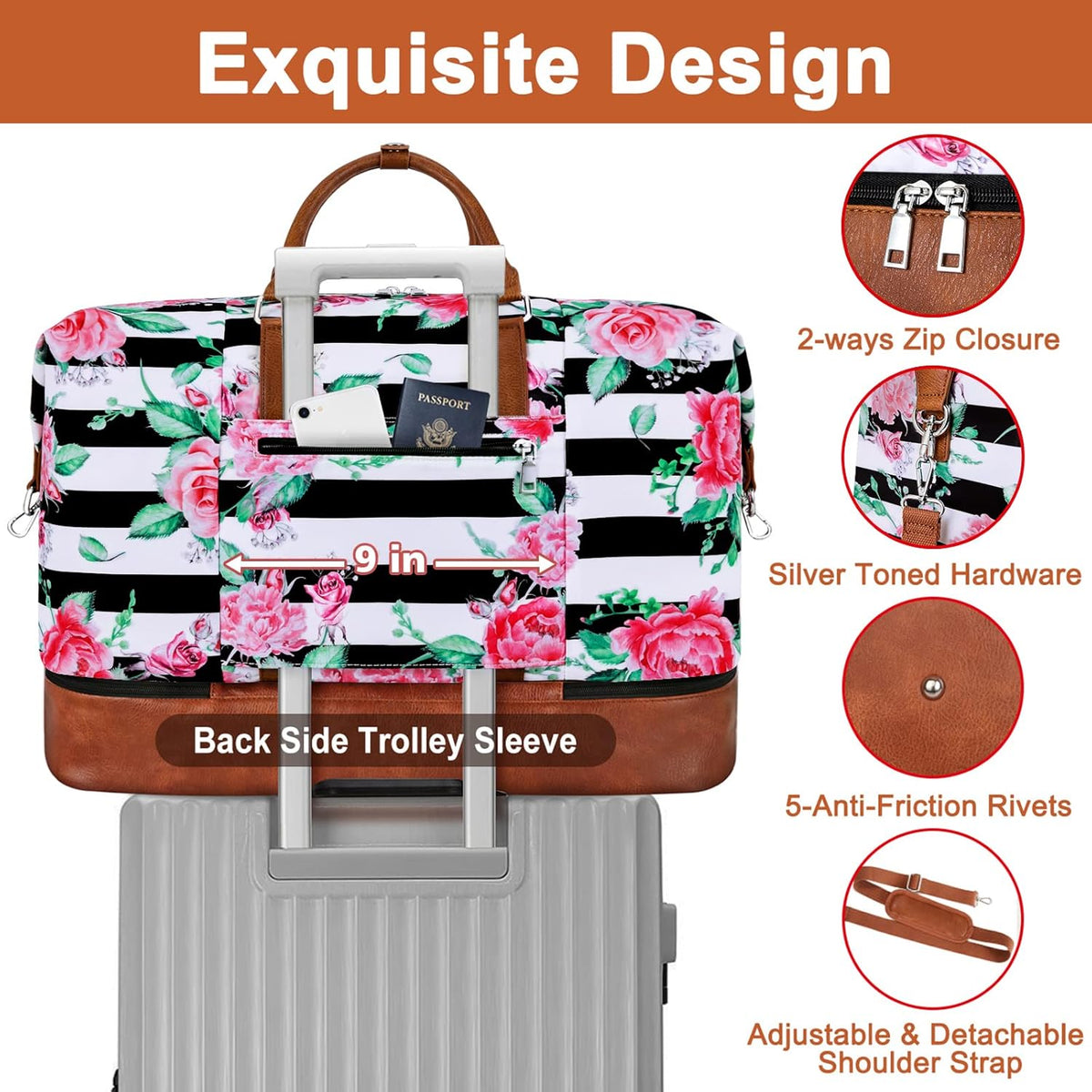 Travel Weekender Bag for Women, Overnight Bag with Shoe Compartment Oversized Travel Duffel Bag Carry On Tote 21"