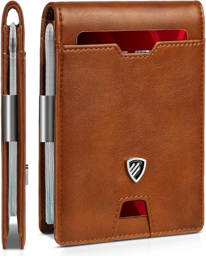 RUNBOX Mens Slim Wallet with Money Clip RFID Blocking Bifold Credit Card Holder for Men with Gift Box