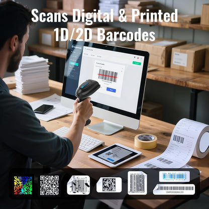 Tera 1D 2D QR Barcode Scanner Wireless and Wired with Battery Level Indicator Digital Printed Bar Code Reader Cordless Handheld Barcode Scanner Compact Plug and Play Model D5100