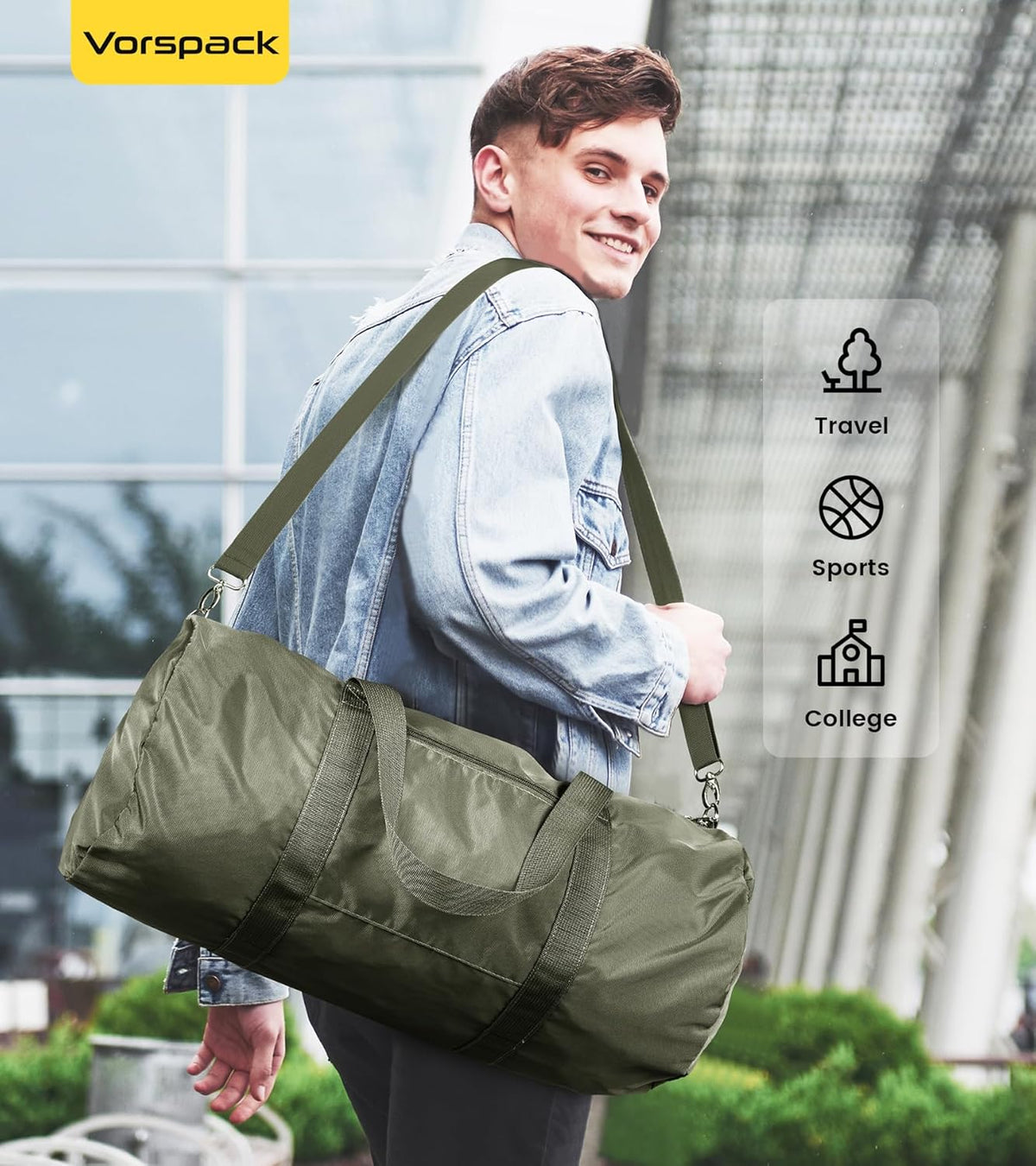 Vorspack Duffel Bag 20-24-28 Inches Foldable Gym Bag for Men Women Duffle Bag Lightweight with Inner Pocket for Travel Sports