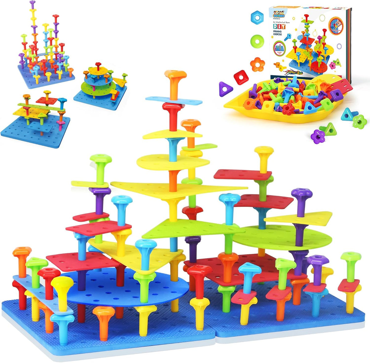 Peg Board Toy Set 73pcs DIY Building Stacking Toys for Kids 3-6 Years Old STEM Educational