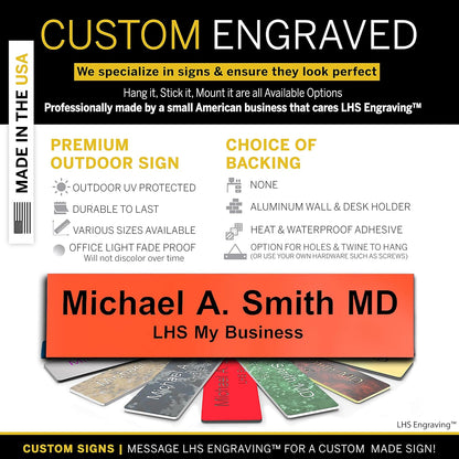 Engraved Door Signs for Office Personalized Orange Plastic Door Plaque Black Letters - Made in USA 2x6 B11
