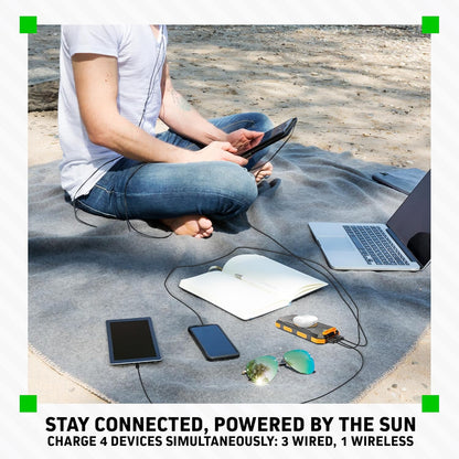ChargeWorx Solar Power Bank with 2 USB-A Ports Plus USB-C and Micro-USB Charging Ports, 15,000 mAh Capacity, Includes Compass and Dual LED Flashlights, Ideal for Camping, Hiking, and More