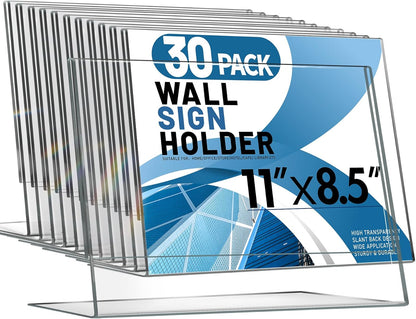 Aheroi 30Pcs Acrylic Sign Holder 8.5 x 11, L-shape Clear Sign Holders, Horizontal L-shape Acrylic Paper Holder, Plastic Table Sign Holders, Plastic Paper Holder Display Standing for Office Home School