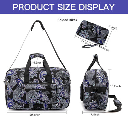 F.FETIVIN Weekender Bag Carry On Travel Duffle Bag Medium Overnight Bag for Women(Black Paisley)