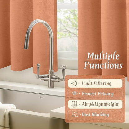 LAMIT Terracotta 48 Inch Linen Curtains for Cafe 2 Panels, Linen Textured Light Filtering Panels Rod Pocket Neutral Privacy Drapes for Small Window/Loft Room, 42 x 48 Inch