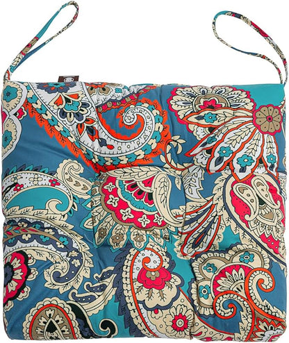 2-Pack Outdoor/Indoor Wicker Patio Seat Cushion Pad with Ties - Dining Chair Cushion, 17" x 17" (Blue Trumpet Flowers)