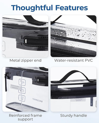BAGSMART TSA Approved Toiletry Bag, 2 Pack Clear Makeup Cosmetic Bag Organizer, Quart Size Travel Bag for Toiletries, Carry-on Travel Accessories Essentials, Black-2pcs