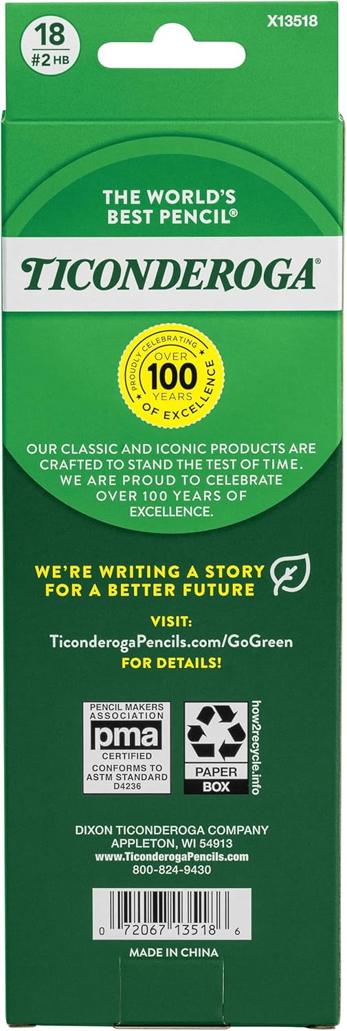 Ticonderoga Wood-Cased Pencils, Pre-Sharpened, #2 HB Soft, Metallic Colors, 18 Count