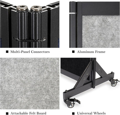 Room Partition,Office Divider,Portable Commercial Screen Dividers,Privacy Partition Separator,Classroom School Dividers, 8'5"L* 6'7"H,4 Panel,Light Grey