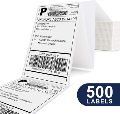 POLONO Genuine 4" x 6" Direct Thermal Shipping Label, Thermal Label (Pack of 500), Perforated Fanfold Labels Compatible with POLONO PL80E, PL70E, PL60 Label Printer, BPA & BPS Free, Commercial Grade