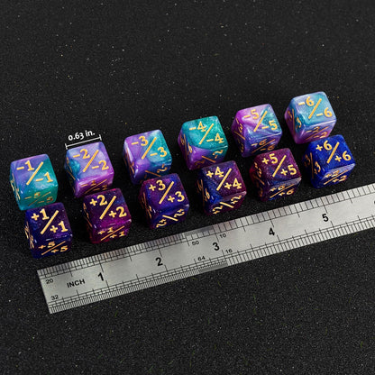 24 Pieces MTG Dice Counters Magic The Gathering Counter Status Tokens Starry Sky D6 Dice Set for MTG Cards Game Night Accessories(Turquoise&Lilac, Navy&Purple)