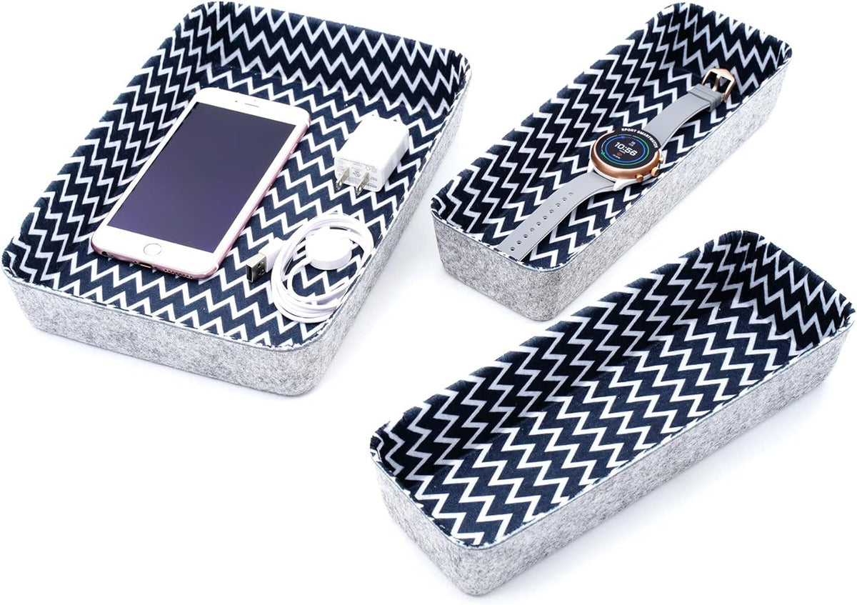 Welaxy Desk Drawer Organizer Bins with Modern Pattern Home Office Storage Bin Sturdy Small Sharrow Cozy Cubby Organize Box Gifts idea 3-Piece (Zigzag)