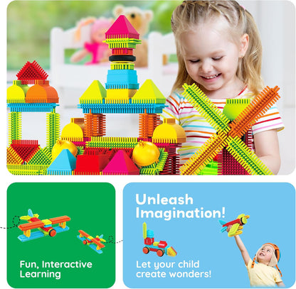 PicassoTiles 120pcs Hedgehog Interlocking Building Blocks for Preschool and Kindergarten