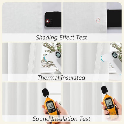 Guken White 100% Blackout Curtains 132 Inch Length 2 Panels Set for Living Room Bedroom Back Tab Thermal Insulated Black Out Linen Drapes Room Darkening Window Curtains