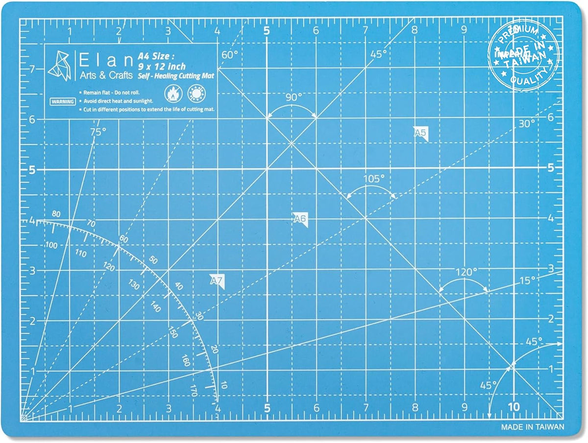 Elan Cutting Mat A4 Blue, Self Healing Cutting Mat 9x12 Inch, 5-Ply Craft Board Blue, Hobby Board for Crafts 9x12 Inch