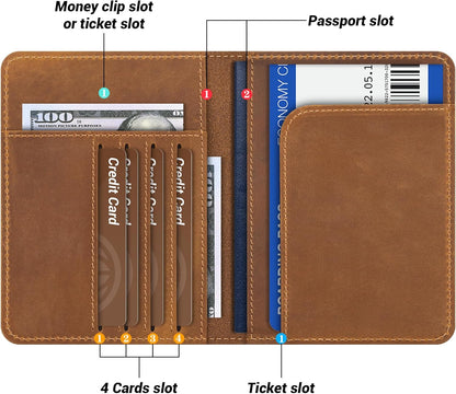 BIAOTIE Premium Leather Passport Holder Covers, Rfid Travel Wallet Passport Document Holder, Travel Essentials Wallet Cover Case for Men and Women (Light Brown)