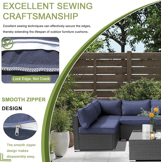 14Piece Outdoor Sofa Cushion Replacement, Patio Furniture Waterproof Cushion with Zippers, fit 6-Seat Outdoor Wicker Rattan Sectional Couch (Dark Blue, 24.8"x24.8"x3.15")
