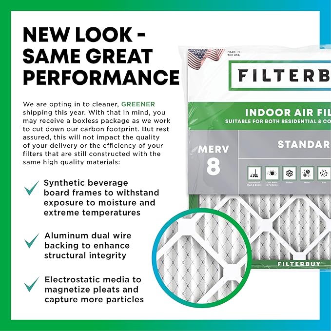 Filterbuy 14x20x1 Air Filter MERV 8 Essential Dust & Allergy Defense (5-Pack), Electrostatic Pleated HVAC AC Furnace Filters Replacement, Made in USA (Actual Size: 13.50 x 19.50 x 0.75)