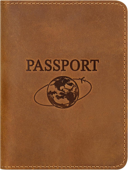 BIAOTIE Premium Leather Passport Holder Covers, Rfid Travel Wallet Passport Document Holder, Travel Essentials Wallet Cover Case for Men and Women (Light Brown)