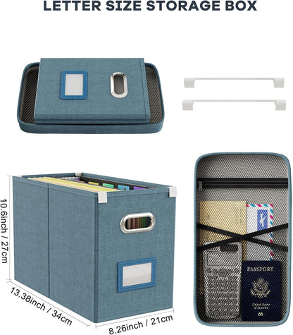 Oterri File Organizer Box with Lid, Hanging Filing File Box with Mesh Pocket, Document Organizer Box for Letter Files, Portable Storage Box with Smooth Sliding Rail for Office&Home (1 PCS, Dark-blue)