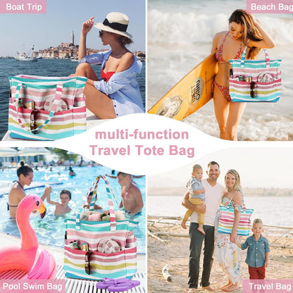LEDAOU Beach Bag Waterproof Sandproof Women Tote Bag Pool Bag with Zipper for Gym Grocery Travel with Wet Pocket