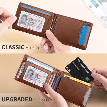 Slim Money Clip Wallets for Men RFID Blocking 11 Card Holder Minimalist Small Thin Carbon Leather Bifold Mens Front Pocket Wallet Gift Box