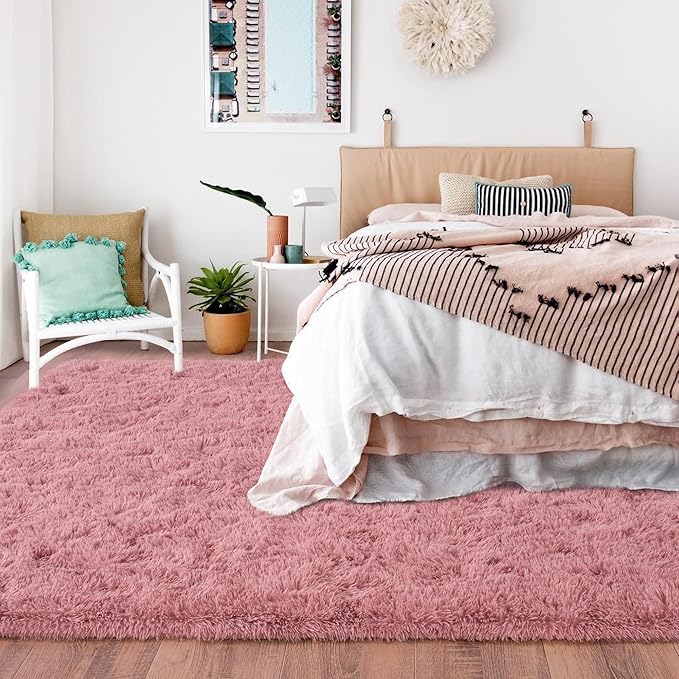 Rugs for Living Room 5x7, Soft Shaggy Modern Shag Area Rug for Bedroom, Upgrade Non-Slip Plush Fluffy Carpet for Kids Boys Girls Room Home Decor Aesthetic, Blush
