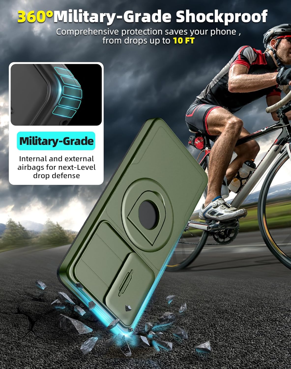 for Samsung Galaxy s21 FE Case Magnetic Compatible with MagSafe Wireless Charging,with 2 Screen Protectors,Built-in Stand Ring+Camera Cover Anti-Scratch Shockproof Heavy Duty Protection Green