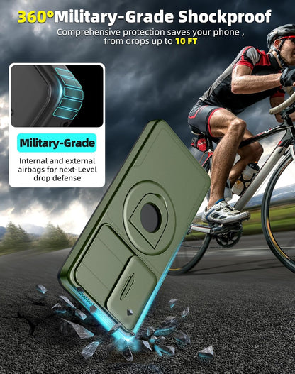 for Samsung Galaxy s21 FE Case Magnetic Compatible with MagSafe Wireless Charging,with 2 Screen Protectors,Built-in Stand Ring+Camera Cover Anti-Scratch Shockproof Heavy Duty Protection Green