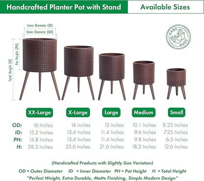 D'vine Dev 14 Inch Modern Geometric Tile Patterned Sleek Planter Pot with Stand, Indoor Outdoor Decorative Plant Holder, Espresso, 88-Z-D-6