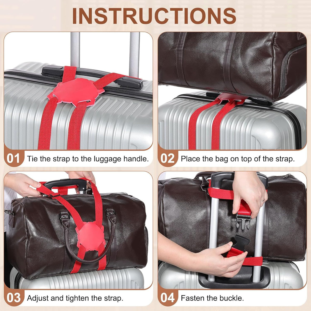 MECCANIXITY Luggage Strap Bag Bungee Elastic Suitcase Adjustable Belt for Suitcases Add A Bag Easy to Travel, Orange
