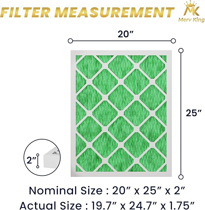 MervKing 20x25x2 Air Filter Actual Size: 19.7" x 24.7" x 1.75" MERV 13 MPR 1500-1900 | MADE IN USA | 12-Pack | Pleated HVAC AC Furnace Replacement