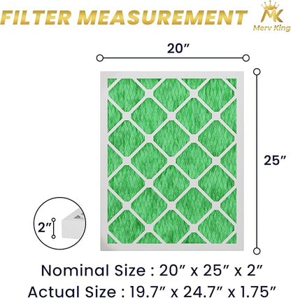 MervKing 20x25x2 Air Filter Actual Size: 19.7" x 24.7" x 1.75" MERV 13 MPR 1500-1900 | MADE IN USA | 12-Pack | Pleated HVAC AC Furnace Replacement