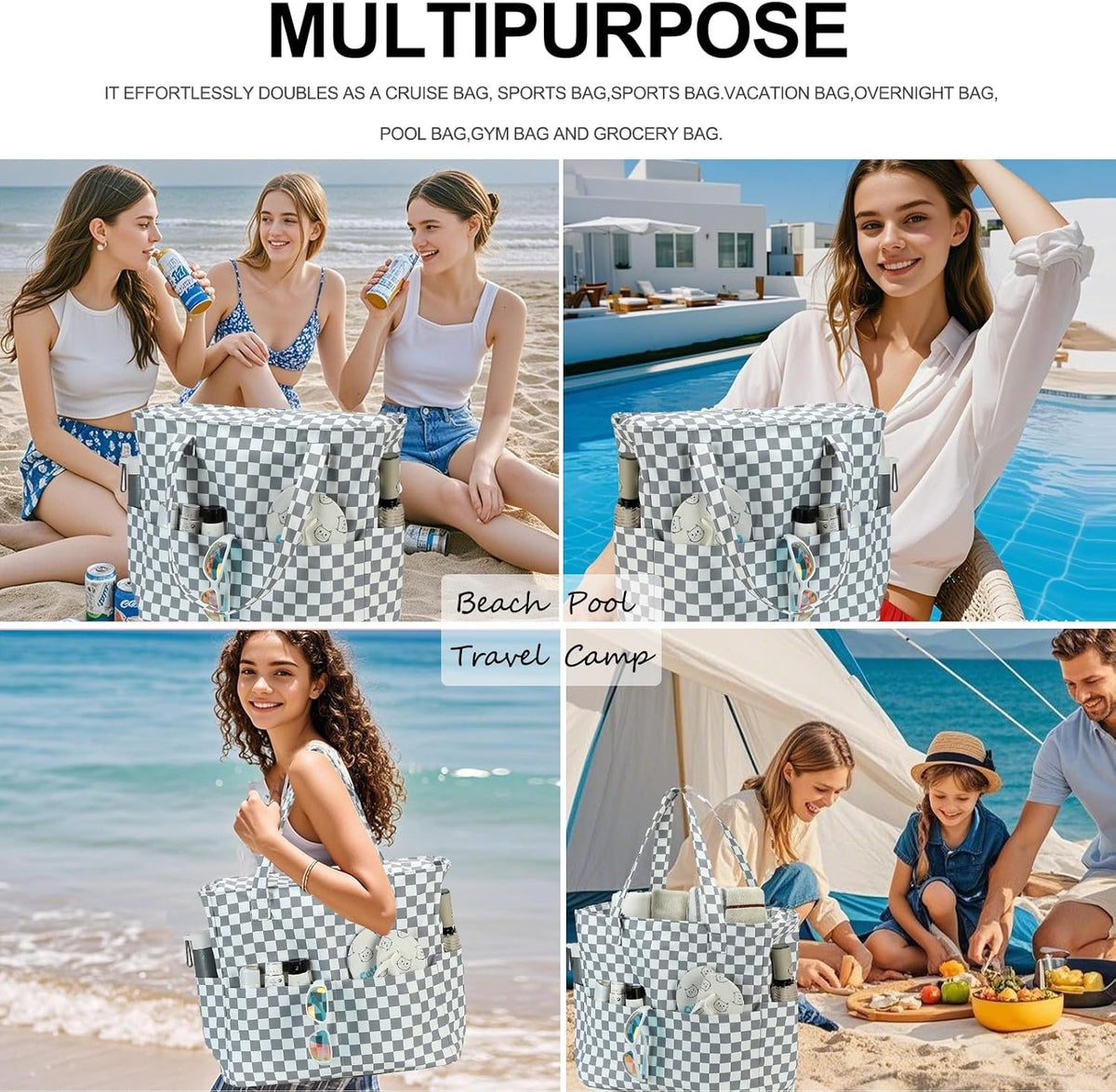Bluboon Waterproof Beach Tote Pool Bags for Women Ladies Extra Large Carry On Bag With Wet Compartment for Weekender Travel