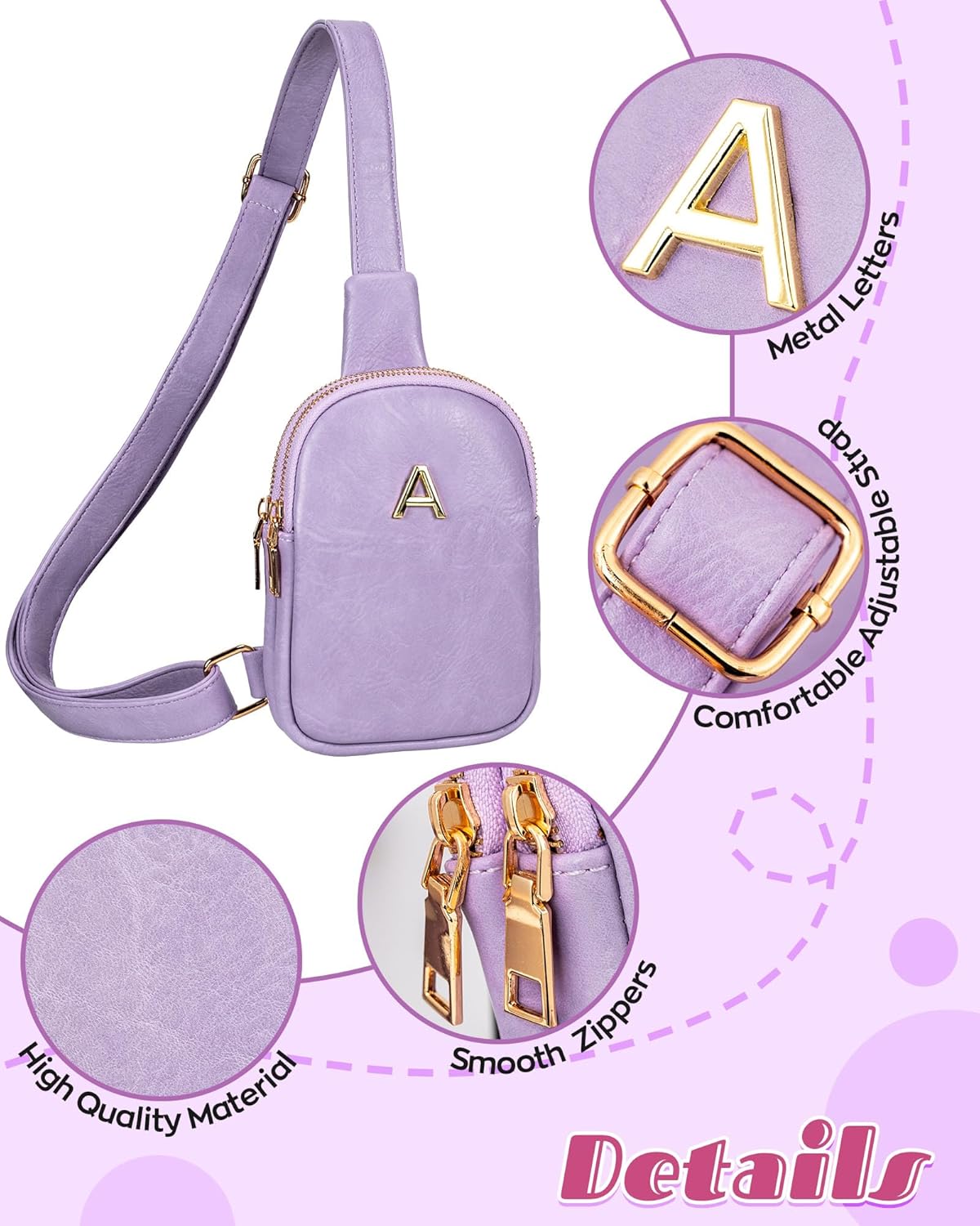 Personalized Birthday Gift for Teen Girls, Sling Purse with Initial Letter, Lightweight Small Crossbody Bags, Tween Girls Trendy Stuff, Waterproof Cell Phone Purse with Adjustable Strap
