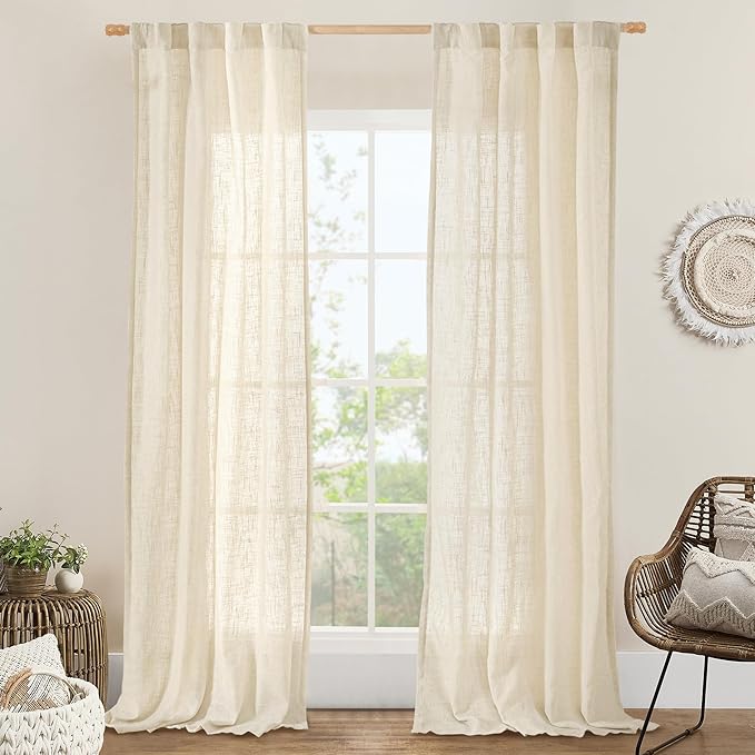 LAMIT Beige Linen Curtains for Living Room 2 Panels Set, 84 Inch Faux Linen Textured Light Filtering Drapes Back Tab and Rod Pocket Boho Panels for Farmhouse/Bedroom/Porch, 38 x 84 Inch