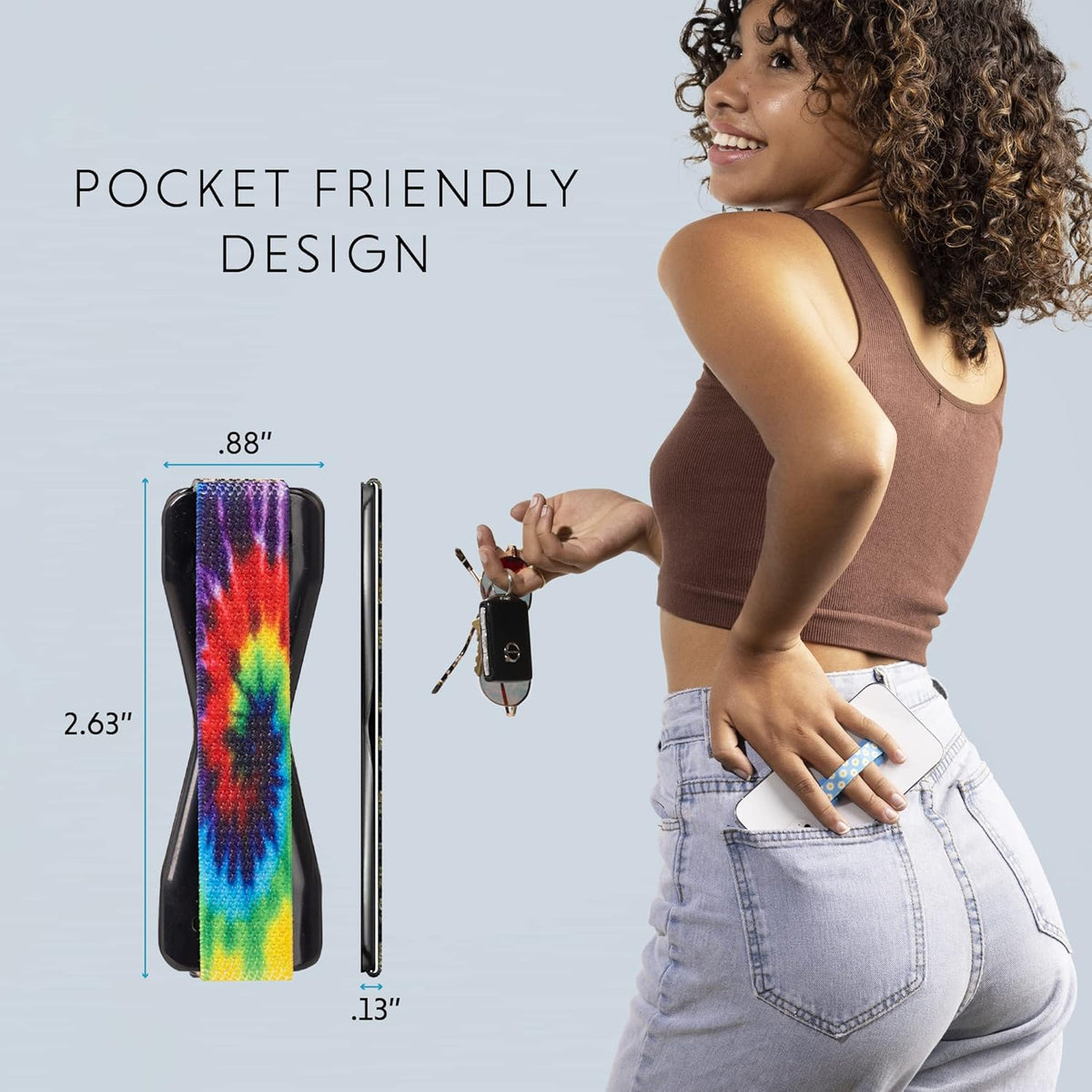 LOVEHANDLE Universal Phone Grip for Smartphones & Mini Tablets - Phone Holder for Hand - Wireless Charging Compatible - Made in The USA - Tie Dye