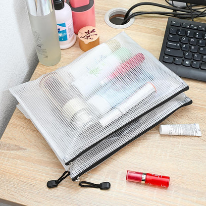 AUSTARK 10 Pcs Zipper File Bags, Waterproof Plastic Mesh Pouch for Office School, Board Game Storage Bags (B5 Size 11.4''x8.2'', White and Black)