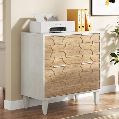 LITTLE TREE 2-Drawer File Cabinet, Lateral Filing Cabinet for A4/Letter/Legal Size, Office Storage Cabinet, Printer Stand with Storage Drawer for Home Office, Wood & White