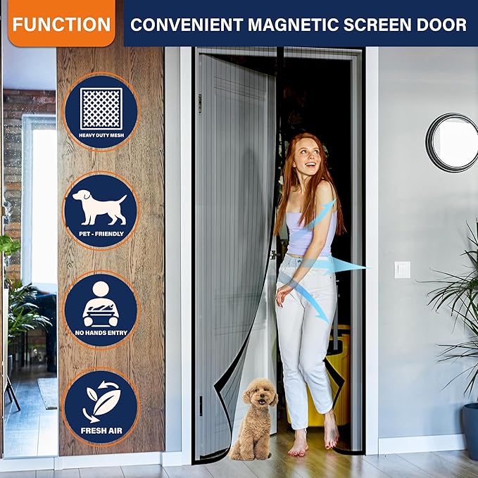 Magnetic Screen Door, Heavy Duty Door Screen Magnetic Closure Keep Bugs Out