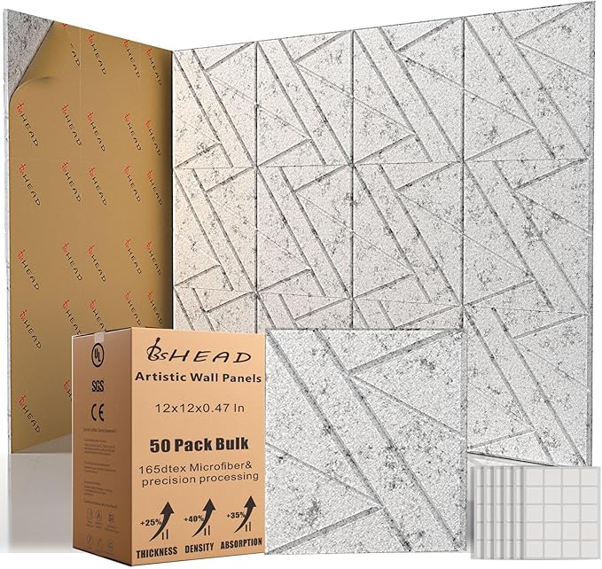 50 Pack Bulk Self-Adhesive Soundproof Wall Panels, 1.2lb/ft³ High Density