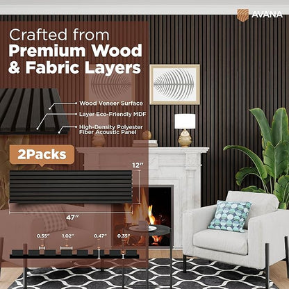Avana Modern Acoustic Wood Wall Panels – 47.2 x 12.6 Inch Smoke Oak Acoustic