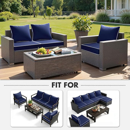 MIULEE Navy Outdoor Seat Cushion 22x22 Inch Waterproof & 3 Year Fade Resistant Deep Seat and Back Cushion for Patio Furniture Chair Sofa Couch with Handle and Adjustable Straps