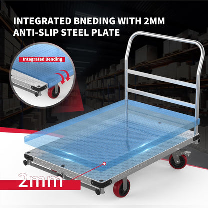 Extra Large Steel Panel Cart Dolly, 2IN1 Heavy Duty Drywall Lumber Truck with 3000 LBS Capacity, 44 x 28 inch 2MM Steel Plate Drywall Cart with 6" Swivel Brake Wheels, 1Front and 3Side Handrials