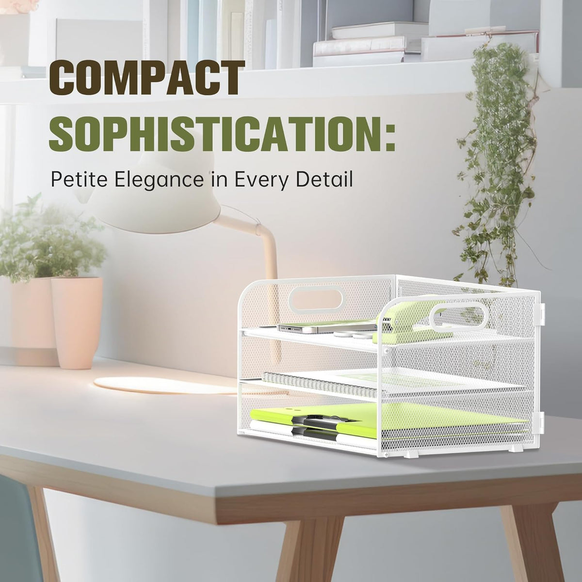 Daltack 3-Tier Paper Organizer With Handle, Mesh Desk Letter Tray for A4 File Folder, White