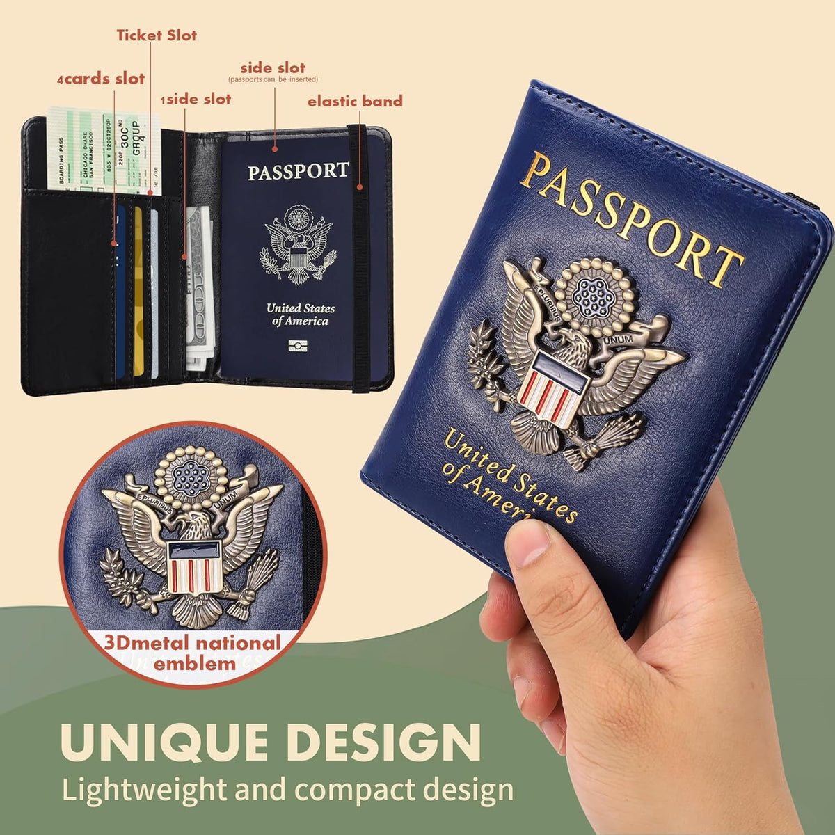 Passport Holder and Card Slot Combo RFID Blocking Leather Family Travel Passport Wallet Travel Accessories for Men Women(Light blue)
