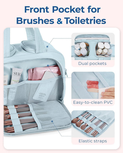 BAGSMART Travel Toiletry Bag, Lightweight Large Wide-open Travel Bag for Women, Puffy Cosmetic Makeup Bag Organizer with Handle for Accessories,Essentials, Toiletries, Blue
