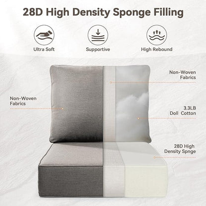 6" Thick Outdoor Cushions 22x24x6, 6-Set Deep Seat Patio Cushions with Removable Cover, Waterproof & Fade Resistant Replacement for Wicker Chair, Loveseat, Sofa - Grey
