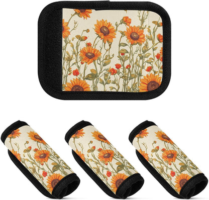 Sunflowers Bushes and Poppy Flowers Beige 4 Pack Luggage Handle Wraps Covers for Suitcase Identifiers Bag Tags Travel Accessories